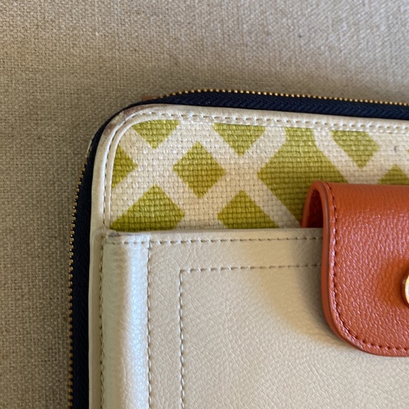 Spartina 449 Large Zipper Wallet Crossbody Cream Navy Green Leather Linen - Picture 3 of 11